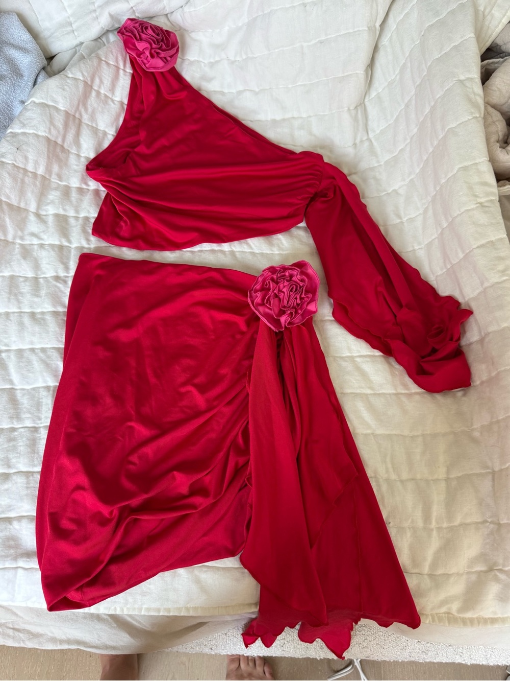 Lovers + Friends Fuchsia Asymmetrical One-Shoulder Skirt Set